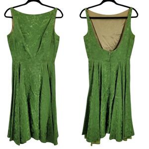 50's Jay Herbert Avocado Boat Neck Scoop Open Back Midi Fit & Flare Dress Sz S